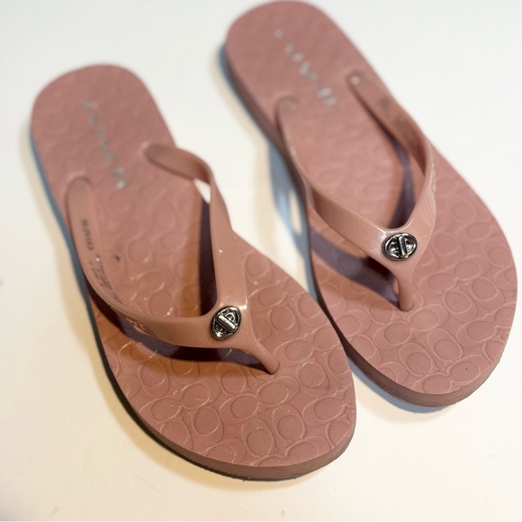 Coach Pink Logo-Embossed Flip Flop Sandals - Picture 9 of 10
